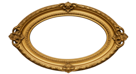 Empty oval gold frame with antique ornate design isolated PNG with Transparent Background