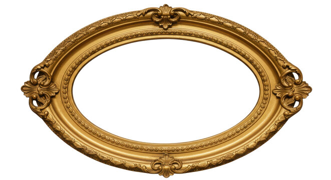 Empty oval gold frame with antique ornate design isolated PNG with Transparent Background