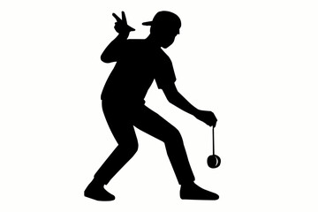 Black vector silhouette of a woman golf player in action on a sports field