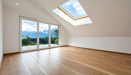 Obraz premium Empty Room with Large Windows and Hardwood Floors.