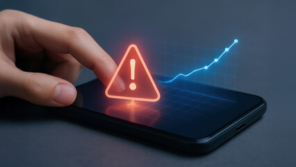 Warning symbol over mobile device signals business risk and goal planning for 2026 with tense urgency and cautious optimism