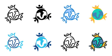 Global society icon set multiple style collection 
