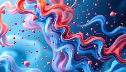Obraz premium A vibrant and dynamic abstract art piece with flowing swirls in shades of blue, pink, red, and white. The background is an icy blue, creating a cool contrast to the warm colors of the swirls