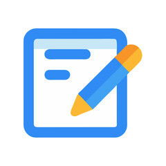 Colorful icon showing notes and pencil on black background