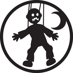 Halloween Marionette Shirt: Gothic Black White Moonlight Puppet Apparel Design.
