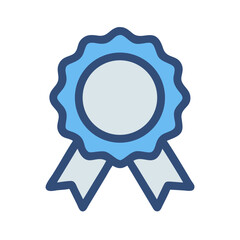 Blue ribbon rosette badge for awards and achievement symbol
