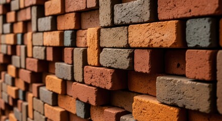Brick wall construction close up with colorful pattern and texture