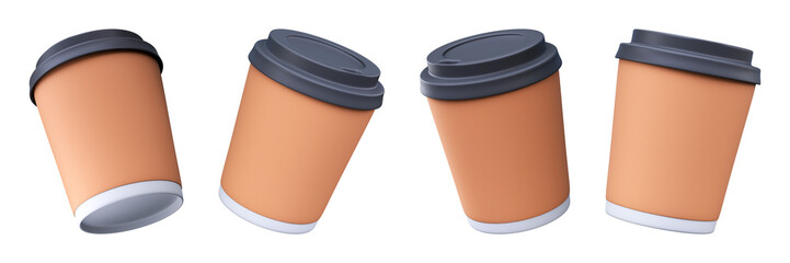 3D Brown Kraft Paper Coffee Cups with Lids