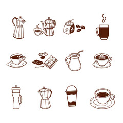 Coffee and Chocolate Hot Beverage Drink Symbols and Silhouettes