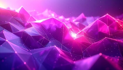 Abstract Futuristic Digital Landscape with Glowing Pink and Purple Polygons Representing Technology Meeting Background