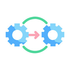 Two Gears Interlocking with Arrow for Process Flow Illustration