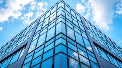 Fototapeta premium Building corner reflects blue sky