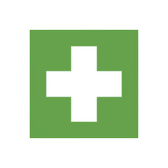 Fototapeta premium Green square with a white cross symbol.