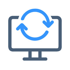 Computer screen with arrows circling, data syncing illustration