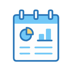 Calendar icon with pie chart and bar graph visuals