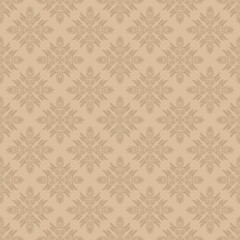 Gold elegant ornamental damask pattern with floral motifs on a brown background, vector illustration for textile design such as wrapping, dresses, silk, scarves, carpets, and wallpaper