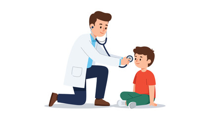 Doctor examining a young boy with a stethoscope during a medical checkup