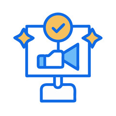 Successful marketing campaign icon with megaphone and check mark
