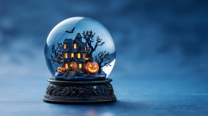 Creepy snow globe with spooky Halloween scene