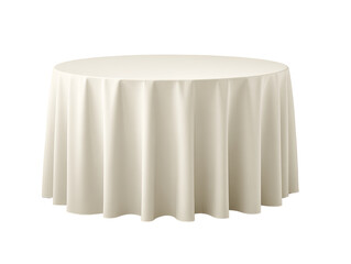 Empty round beige tablecloth on a table