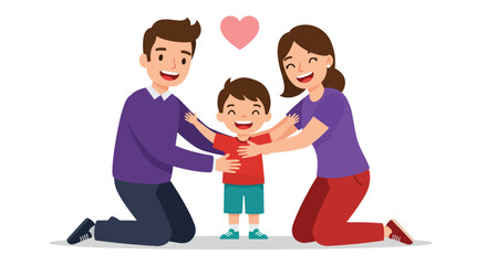 Happy Family Embracing with Love and Joy Cartoon Illustration.