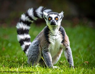 Obraz premium Lemur in grassy meadow