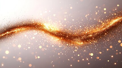 Golden stream of shimmering particles gracefully flows across soft gradient backdrop