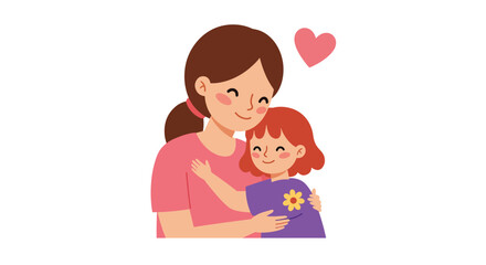 Loving mother embracing her happy daughter with a heart symbol.