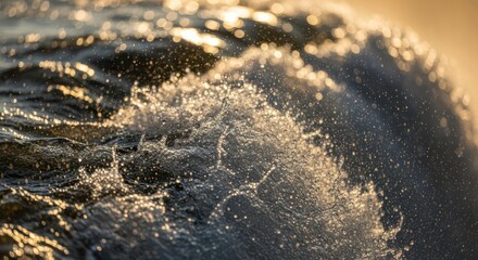Water wave crashing with sun reflection creating beautiful bokeh light