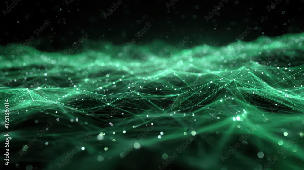 Wall mural vibrant green energy lines glowing in a network of interconnected nodes