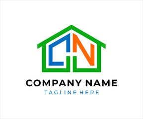 The logo design combines the letters CN and a house, using the colors green, blue, and orange.