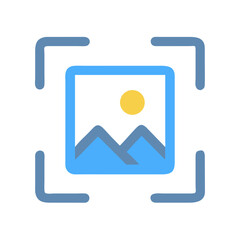 Framed landscape photo icon with mountains and sun