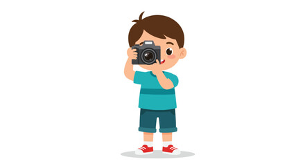 Young boy holding a camera and taking a picture 1.
