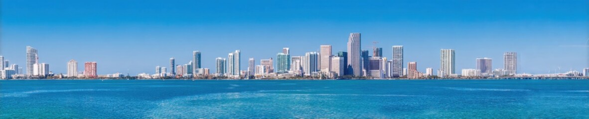 Fototapeta premium Modern Urban Flooding Miami Skyline Panoramic With Rising Sea Levels Premium Climate Change Content for Social Media and Environmental Marketing Campaigns