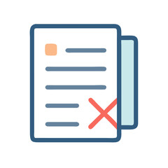 Rejected document graphic with an x mark in flat style