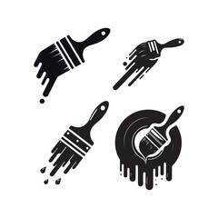 paintbrush dripping paint forming shape vector silhouette clip art logo design illustration