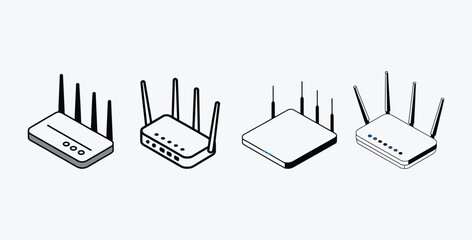 Isometric routers collection for wireless connection isolated on white background