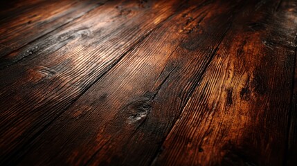 Polished dark wood floorboards with texture and a diagonal perspective