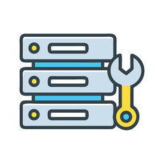 Database repair illustration of servers stack with wrench icon