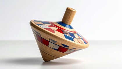 Colorful wooden spinning top with geometric pattern