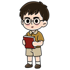 Character of a student reading a book