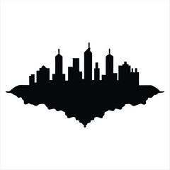 Obraz premium Silhouetted skyline reflected in wavy water, an isolated black on white design