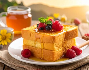 ベリーとたっぷりの蜂蜜がかかったトースト