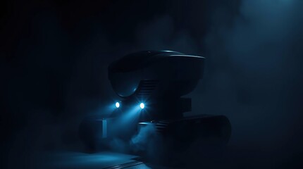 Futuristic vehicle with dark, and smoky scene.