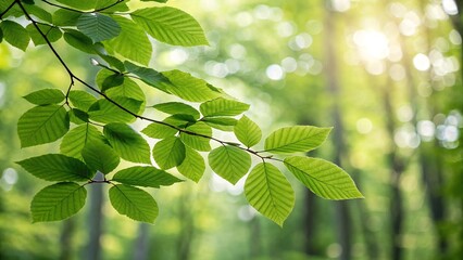 Green Leaves in Sunlight with Natural Forest Background