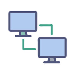 Two connected computers forming a network, communication concept illustration