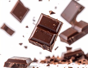 Dark Chocolate Pieces in Motion - A Sweet Delight.