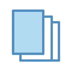 Stacked document pages in blue outline flat style