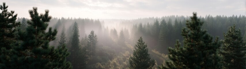 Fototapeta premium Misty forest panorama nature landscape hdr hdri environment serene view