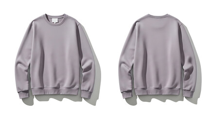 Two views of a plain grey crewneck sweatshirt on a white background